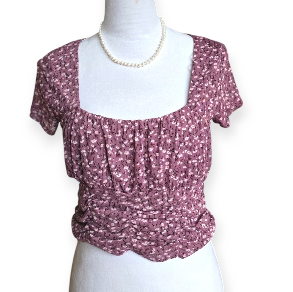 Aeropostale Purple Floral Crop Top Size Medium